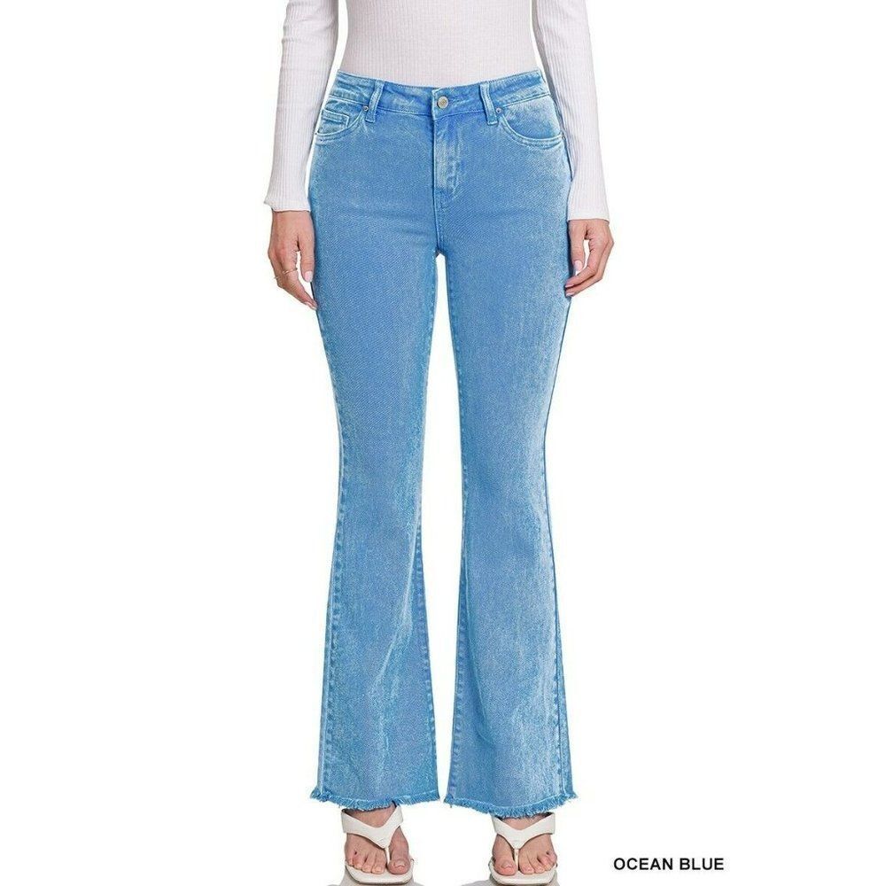 Zenana It's About Time Colored Denim Flares in Ocean Blue DMP-1846A